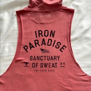 Under Armour Soft Pink/Salmon Cut Out Sleeveless hoodie. Team Rock